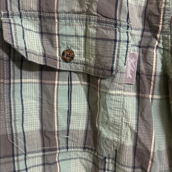EUC Woolrich Cotton Plaid Striped Button Down Short Sleeve Shirt Large - Picture 3 of 4